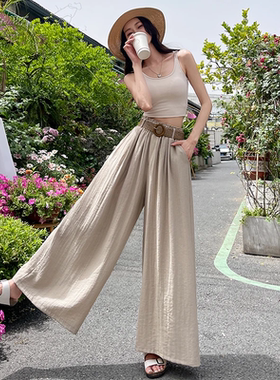 【运补6-8】【赠送腰带】波西米亚风~复古高腰显瘦阔腿裙裤5818