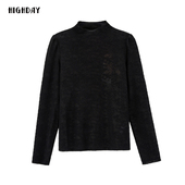 highday轩日2025春秋半高领修身 简约T恤 女商场新款 纯色长袖 打底衫