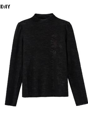 highday轩日2025春秋半高领修身纯色长袖打底衫女商场新款简约T恤