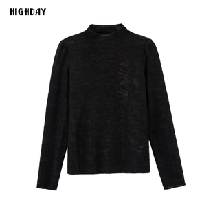 女商场新款 打底衫 简约T恤 纯色长袖 highday轩日2025春秋半高领修身