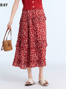 highday轩日碎花中长裙2025春季新款高腰简约洋气a字半身裙潮