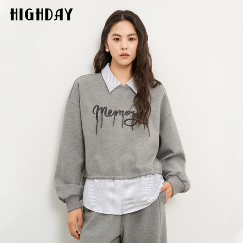 HIGH DAY/轩日字母印花卫衣2026秋季下摆抽绳涂鸦字母休闲套头衫