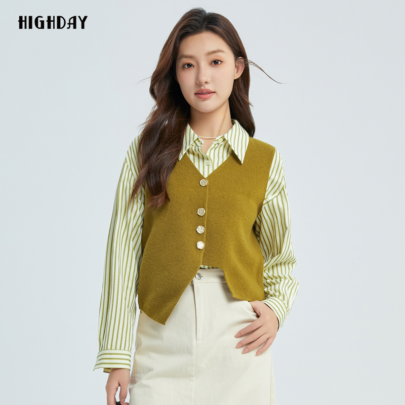 轩日V领无袖单排扣针织背心