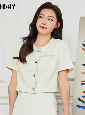 highday轩日2024春秋新款圆领短袖上衣女小香风短外套WT03BE46267
