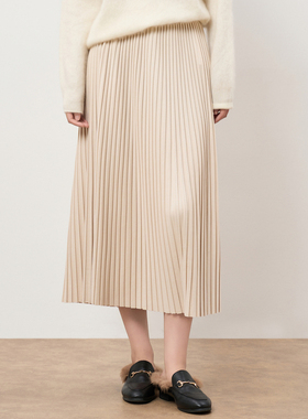 Highday轩日高级感中长裙2025秋冬新高腰轻奢百搭小众百褶半身裙