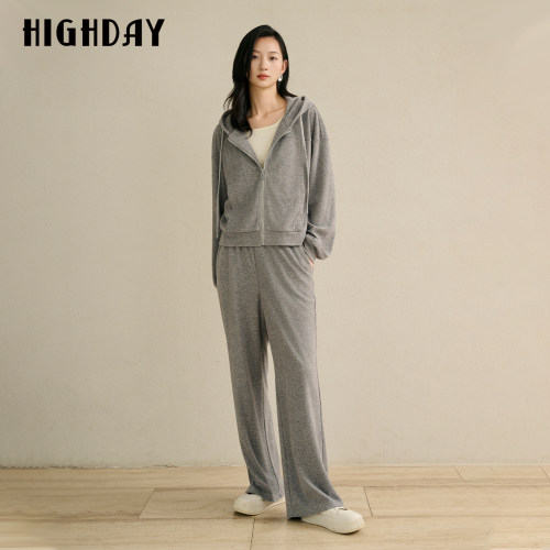 HIGH DAY/轩日韩系垂感微喇卫裤2026秋松紧腰气质显瘦拖地长裤子