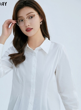 highday轩日2024春秋新款翻领收腰衬衫女气质学院风长袖白色衬衣