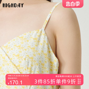 highday轩日2023夏季 连衣裙 度假吊带裙女碎花V领开叉抽褶无袖 新款