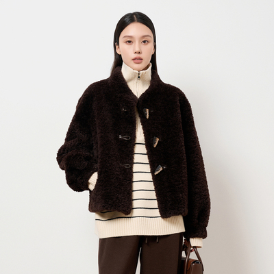 轩日复古短款宽松羊羔毛夹克