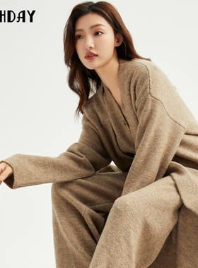 highday轩日2025春秋新款中长针织开衫女休闲简约慵懒风长袖外套