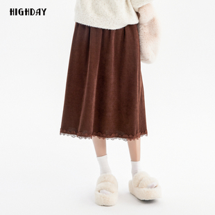 a字大摆过膝裙中长裙 蕾丝花边半身裙女新款 轩日2024冬季 商场同款
