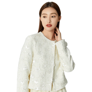 highday轩日2024早春新款圆领小众设计感亮片长袖小香风外套chic