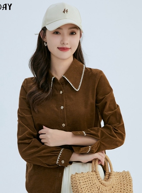 highday轩日2024春季新款翻领衬衣女长袖小众衬衫简约打底上衣ins