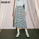 highday轩日秋季 裙子高腰碎花荷叶边过膝裙女复古油画感a字半身裙