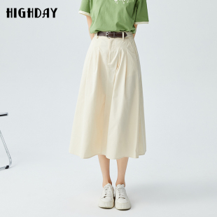 高腰a字伞裙女纯色森系中长款 过膝裙chic 新款 highday轩日2024夏季