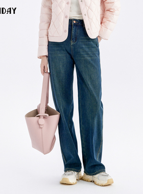 轩日2024冬季商场同款休闲女裤新款基础休闲水洗牛仔长裤直筒裤潮