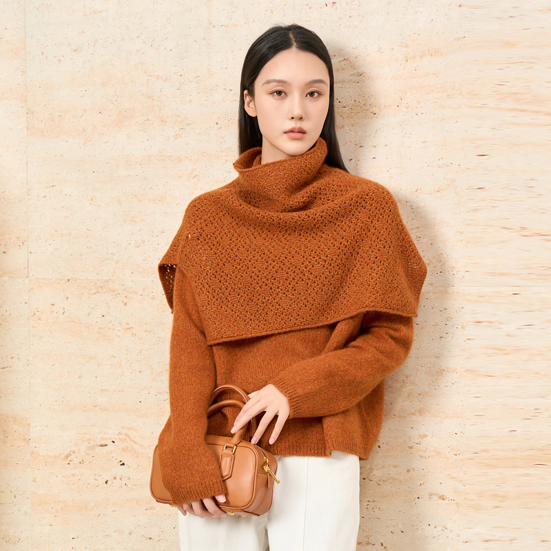 轩日圆领绵羊毛慵懒风针织毛衫