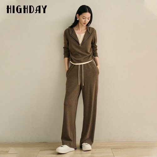 HIGH DAY/轩日复古针织阔腿裤女秋2026松紧抽绳垂坠感宽松长裤子