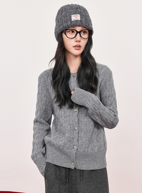 HIGHDAY轩日100%绵羊毛针织衫2025早春商场同款休闲气质开衫上衣