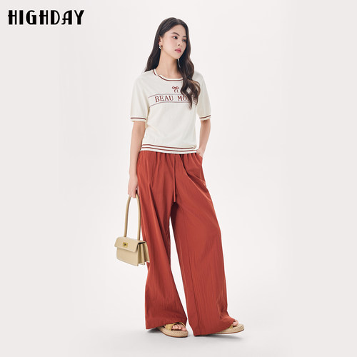 HIGH DAY/轩日时尚简约宽松长裤2026春季新款女装松紧阔腿裤长裤