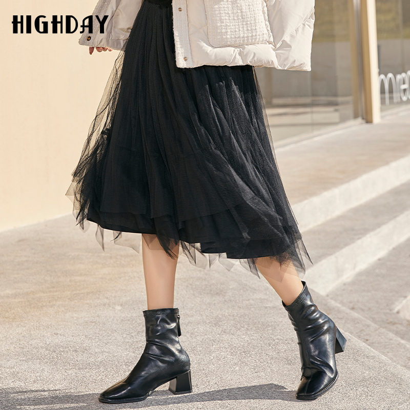 轩日网纱不规则高腰半身裙