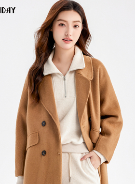 highday轩日2024冬季商场女装气质双排扣毛呢大衣新长袖双面尼ins