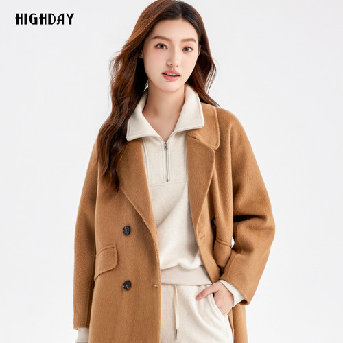 轩日双面尼双排扣毛呢大衣