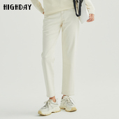 highday轩日2024商场休闲女裤 chic 白色高腰直筒牛仔长裤 冬季 新款