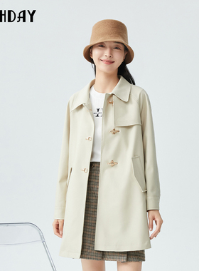 highday轩日女装外套2025春秋新款宽松a字版纯色学院气质长袖风衣