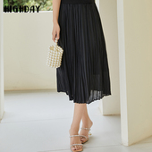 highday轩日2024夏季 新款 高腰黑色百褶裙女中长半身裙QZ04AE32720