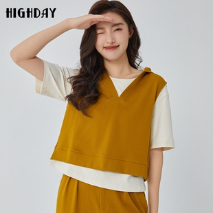 highday轩日2026春季 连帽无袖 上衣女纯色背心短款 休闲卫衣ins 新款