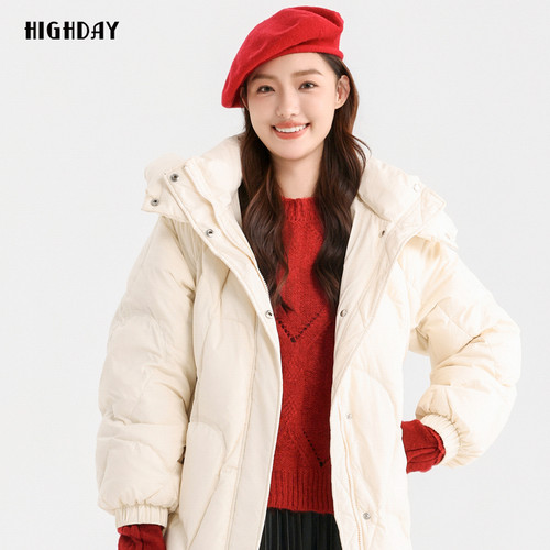 轩日白鸭绒连帽外套羽绒服
