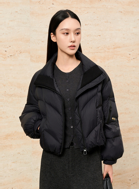 HIGHDAY轩日商场同款短款羽绒服2025冬季新款泡芙保暖白鹅绒外套