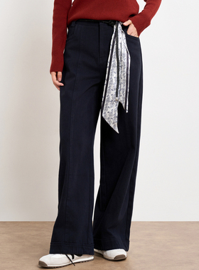 HIGH DAY/轩日纯棉休闲裤2025秋季新品时尚显瘦宽松阔腿长裤子女