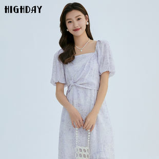 泡泡袖 裙修身 连衣裙飘逸荷叶边中长裙 方领女商场新款 轩日2024法式