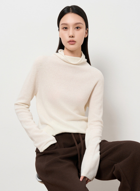 HIGHDAY轩日慵懒风堆堆领羊绒毛衣女2025冬款宽松针织衫打底上衣