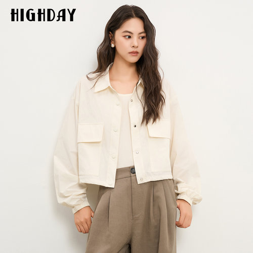 HIGHDAY轩日韩系简约短工装夹克2026秋翻领大贴袋设计感外搭上衣