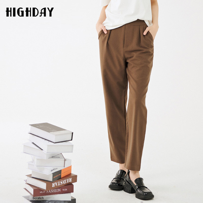 轩日高腰纯色直筒休闲裤