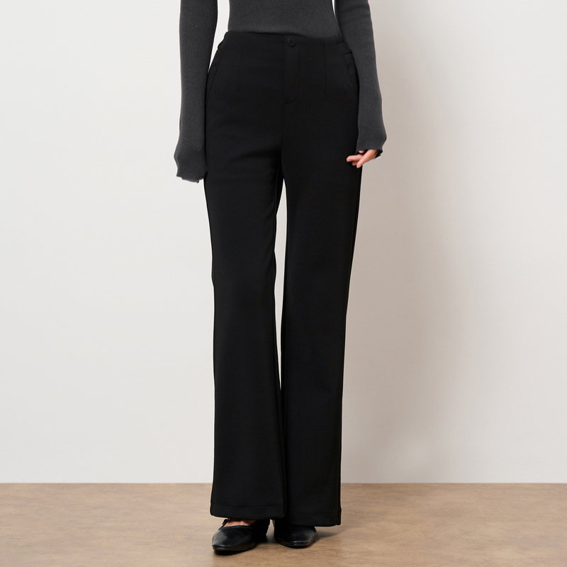 轩日高腰显瘦黑色微喇长裤