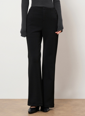 HIGHDAY轩日黑色微喇长裤女2025秋冬高腰显瘦垂感复古百搭休闲裤