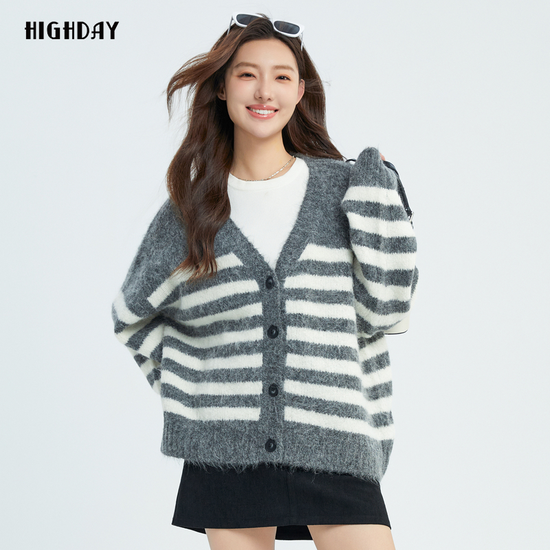 轩日慵懒风宽松条纹外套