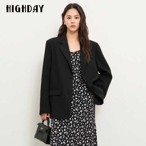 HIGHDAY轩日黑色西装外套2026春秋韩系宽松廓形高级感百搭小西服