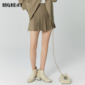 highday轩日2025春秋新款 高腰半身裙女学院风简约百褶裙时尚 短裙