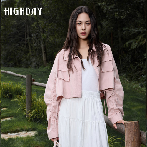 HIGH DAY/轩日商场同款宽松通勤翻领工装外套女2026春休闲短夹克