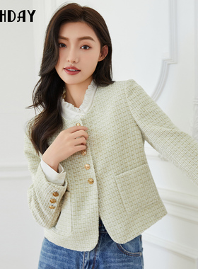 轩日2024商场气质小香风上衣女潮春秋新款单排扣优雅长袖短款外套