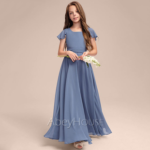 儿童晚礼服夏女童钢琴考级演出服中大童小提琴演奏服雪纺优雅长裙