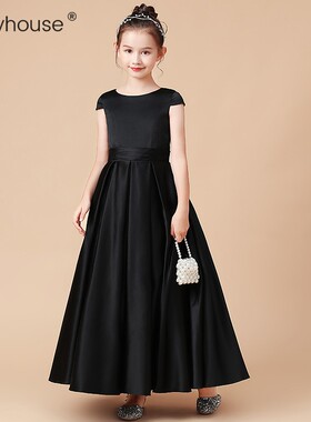 黑色女童礼服钢琴演出服中大童合唱公主裙儿童管乐团大提琴演奏服