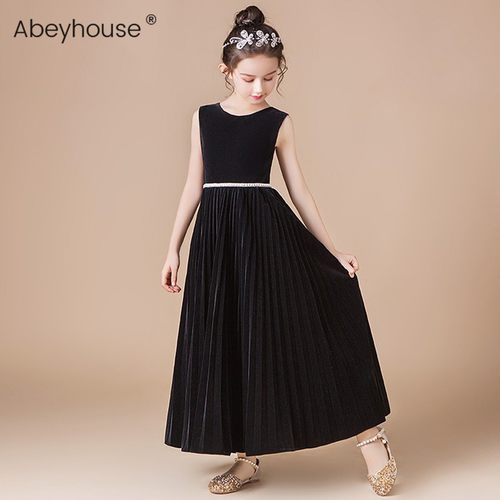 女童晚礼服黑色丝绒公主长裙高端