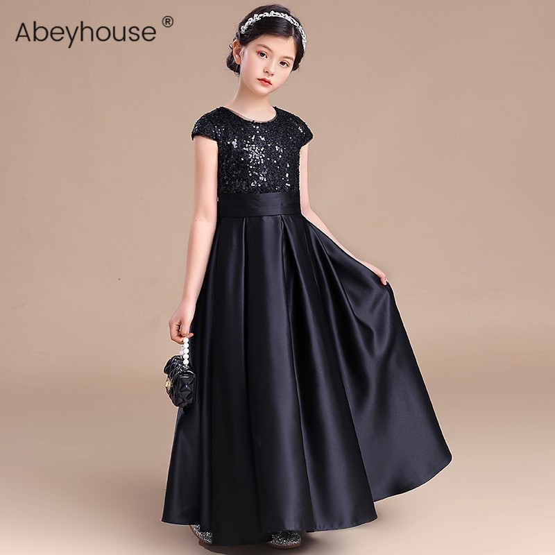 儿童黑色礼服公主裙高档钢琴演出服女童乐团合奏指挥服小提琴演奏