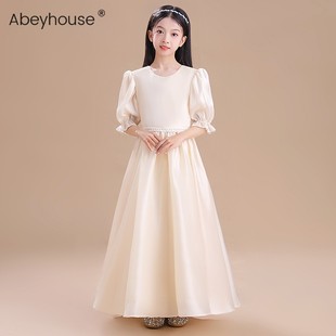 女童生日公主裙长款儿童晚礼服乐团演奏合唱服小清新香槟色主持服